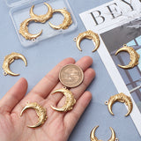 10Pcs Rack Plating 304 Stainless Steel Pendants, Moon with Flower, Real 18K Gold Plated, 30x26.5x3mm, Hole: 2mm