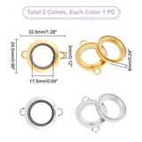 2Pcs 2 Colors Flat Round Titanium Steel Floating Lockets Connector Charms, with Glass, Memory Locket Links, Golden & Stainless Steel Color, 3.25x2.45x0.6cm, Hole: 4x3mm, Inner Diameter: 17.5mm, 1pc/color