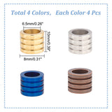 Stainless Steel Beads, Groove, Large Hole Beads, Column, Mixed Color, 10~11x8~10mm, Hole: 6.5~7mm, 16pcs/box