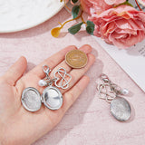 Oval 316 Stainless Steel Photo Frame Locket Pendant Decorations, with Alloy Lobster Claw Clasps, for Bouquet Decorations, Antique Silver & Stainless Steel Color, 66mm, 2pcs/set