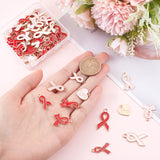 72Pcs 12 Style Light Gold Tone Zinc Alloy Enamel Pendants, Awareness Ribbon & Heart with Awareness Ribbon, Mixed Color, 16.5~27.5x10~16x1~2.5mm, Hole: 1.5~2mm, 6pcs/style