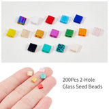 200Pcs 2-Hole Glass Seed Beads, Mixed Style, Rectangle, Mixed Color, 5x4.5~5.5x2~2.5mm, Hole: 0.5~0.8mm