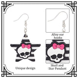 2 Pairs 2 Colors Resin Star with Skull Dangle Earrings, Halloween Alloy Long Drop Earrings for Women, Mixed Color, 60mm, Pin: 0.6mm, 1 Pair/color