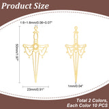 20Pcs 2 Colors 304 Stainless Steel Big Pendants, Sword Charms, Mixed Color, 50x23x1mm, Hole: 1.6~1.8mm, 10pcs/color