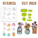 Custom PVC Plastic Clear Stamps, with PET Hollow Out Drawing Painting Stencils and Carbon Steel Cutting Dies Stencils, Vase, 102~200x110~200x0.8~3mm