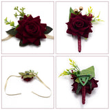 2Pcs 2 Style Rose Flower Silk Wrist and Flower Silk Brooch Sets, for Wedding, Party Decorations, Dark Red, 109~609x10~78mm, 2 style 2pcs