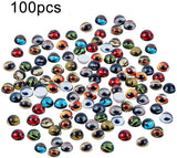 Glass Cabochons, Half Round/Dome with Mixed Animal Eye Pattern, Mixed Color, 8x4mm