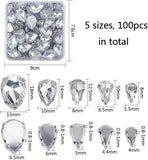 Sew on Rhinestone, Glass Rhinestone, with Platinum Tone Brass Prong Settings, Garments Accessories, Faceted, Teardrop, Clear, 9x7.6x2.7cm, 100pcs/box