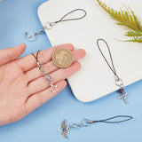 Glass Beads Mobile Straps, Alloy Charm and Nylon Cord Mobile Accessories Decoration, Key & Star & Moon & Heart Lock, Antique Silver, 9.5~10cm, 4pcs/set