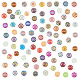 Glass Cabochons, with Self-Adhesive, for DIY Jewelry Making, Half Round, Mixed Patterns, 12x4.5mm, 140pcs/box