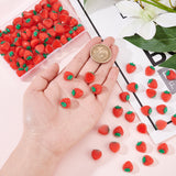 100Pcs Translucent Epoxy Resin Decoden Cabochons, Strawberry, Red, 14x13x7mm