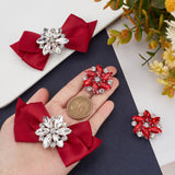 4Pcs 2 Style Glass Rhinestone Shoe Decorations, Detachable Bowknot Polyester Ribbon Shoe Decoration & Platinum Alloy Shoe Buckle Clips, Dark Red, 32~52x34~100x10~17mm, 2pcs/style