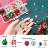 DIY Christmas Bell Bracelet Making Kit, Including Glass Pearl Beads, Gift Box & Wreath & Snowflake Alloy Enamel & Brass Pendants, Mixed Color, 240Pcs/box