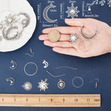 Sun & Star Drop Earring DIY Making Kit, Including Alloy Pendants & Links, Glass Beads, Brass Linking Rings & Pin & Earring Hooks & Jump Rings, Antique Silver, 136pcs/box