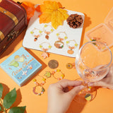 Autumn Theme Alloy Enamel with Glass Wine Glass Charms, with Brass Hoop Earring Findings, Leaf/Sunflower/Pine Cone, Mixed Color, 48~60mm, 12 style, 1pc/style, 12pcs/set