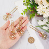 Iron Long Paper Clips, Leaf & Flower Alloy Pendant Paper Clip with ABS Plastic Imitation Pearl, Light Gold, 89mm, 4pcs/set