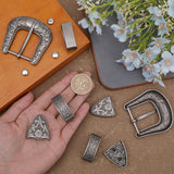 4 Sets Belt Alloy Buckle Sets, include Roller Buckle, Rectangle Silder Charm, Triangle Zipper Stopper, Antique Silver, 53x55x7mm
