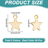 304 Stainless Steel Charms, Star, Golden & Stainless Steel Color, 10x8.5x1mm, Hole: 1.4mm, 2colors, 50pcs/color, 100pcs/box