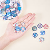 Printed Picture Glass Cabochons, Half Round/Dome, Floral Series, Mixed Color, 24.5~25x6~7mm