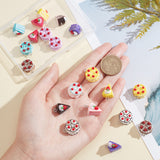 24Pcs 12 Styles Opaque Resin Imitation Food Pendants, Cake Charm with Strawberry, with Platinum Tone Iron Loops, Mixed Color, 19~20x12.5~17x11.5~13mm, Hole: 2mm, 2pcs/style