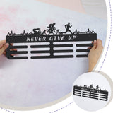 Word Never Give Up Sports Theme Iron Medal Hanger Holder Display Wall Rack, with Screws, Triathlon Pattern, 150x400mm