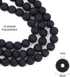 Natural Lava Rock Beads Strands, Round, Black, 6mm, hole: 0.8mm, about 60pcs/strand, 16 inch