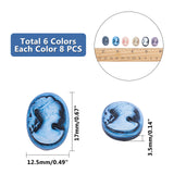 Resin Cameo Lady Head Cabochons, Oval, Mixed Color, 17x12.5x3.5mm, 6 colors, 8pcs/color, 48pcs/box