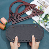 2Pcs Wood Bag Handles, with 1Pc PU Leather Oval Long Bottom, for Bag Straps Replacement Accessories, Coconut Brown, 25.5x11.6x0.9cm, Inner Diameter: 20.8x0.75cm & 6.95x10.4cm