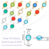 72Pcs 12 Colors 304 Stainless Steel with Glass Connector Charms, Flat Round Links, Mixed Color, 12.5x7x2mm, Hole: 1.5mm, 6pcs/color