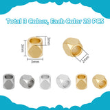 60Pcs 3 Colors 201 Stainless Steel Beads, Cube, Mixed Color, 3x3x3mm, Hole: 2mm, 20pcs/color