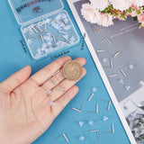 40Pcs Brass Stud Earring Findings, with Hole and 50Pcs Plastic Ear Nuts, Rectangle Bar, Real Platinum Plated, 12.5x1.5mm, Hole: 0.8mm, Pin: 0.7mm