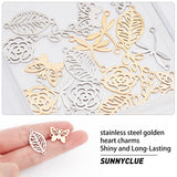 201 Stainless Steel Links Connectors, Laser Cut Links, Mixed Shapes, Golden & Stainless Steel Color, 22.5x12x1mm, Hole: 1.5mm, 20pcs/box