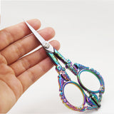 420 Stainless Steel Retro-style Sewing Scissors for Embroidery, Craft, Art Work & Cutting Thread, with Alloy Handle, Rainbow Color, 11.85x5.3x0.5cm