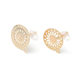 24Pcs 4 Style Brass Stud Earring Findings, Flat Round with Flower, with Horizontal Loops and 50Pcs Plastic Ear Nuts, Nickel Free, Real 18K Gold Plated, 12.5~20x11~18mm, hole: 1~1.4mm, Pin: 0.6~0.7mm, 6Pcs/style