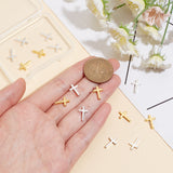 20Pcs 2 Colors Brass Tiny Cross Charms, Long-Lasting Plated, Mixed Color, 13x8.5x2mm, Hole: 0.5mm, 10pcs/color