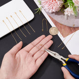 10Pcs Brass Stud Earring Findings, Ear Threads with Cup Pearl Peg Bails, For Half Drilled Bead, Golden, 88x0.6mm, Pin: 0.8mm