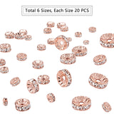Brass Rhinestone Spacer Beads, Grade AAA, Straight Flange, Nickel Free, Rose Gold Metal Color, Rondelle, Crystal, 74x72x17mm, 120pcs/box