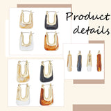 4 Pairs 4 Colors Acrylic Rectangle Hoop Earrings, Golden Alloy Jewelry for Women, Mixed Color, 30x22x8mm, Pin: 0.8mm, 1 Pair/color