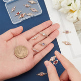 16Pcs 8 Style Brass Pave Cubic Zirconia Connector Charms, with Glass, Long-Lasting Plated, Light Gold, Mixed Shapes, Mixed Color, 17.5~19.5x7~8x3mm, Hole: 1.2mm, 2pcs/style