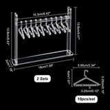 Transparent Acrylic Earring Display Hanging Stands, Coat Hanger Shaped Earring Organizer Holder with 10Pcs Hangers, Clear, Finished Product: 3x18x13.8cm, 2 sets/box