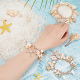 3Pcs Natural Conch Shell & Alloy Starfish & CCB Plastic Pearl Charm Bracelet, Ocean Theme Jewelry for Women, Golden, 7-1/2 inch(19.2cm)