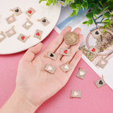 20Pcs 4 Colors Alloy with Rhinestone Pendants, with Enamel and Jump Ring, Rectangle with Heart Charms, Mixed Color, 24x21x2mm, Hole: 4mm, 5Pcs/color