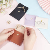 4Pcs 4 Colors PU Imitation Leather Jewelry Storage Bags, with Golden Tone Snap Buttons, Square, Mixed Color, 7.9x8x0.75cm, 1pc/color