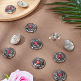1-Hole Alloy & Cat eye Turquoise Buttons, Flat Round with Leaf Pattern, for DIY Luggage and Hardware Accessaries, Red, 30x11~11.8mm, Hole: 2.5mm, 10pcs/box