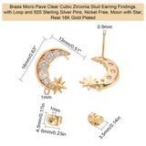 Brass Micro Pave Clear Cubic Zirconia Stud Earring Findings, with 304 Stainless 10PCS Steel Ear Nut, Real 18K Gold Plated, 10pcs/kind