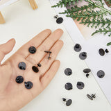 40Pcs 304 Stainless Steel Stud Earring Findings, with Hole and Ear Nuts/Earring Backs, Flat Round, Electrophoresis Black, 12x12x1mm, Hole: 1.6mm, Pin: 0.8mm