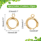 12Pcs 2 Colors 201 Stainless Steel Huggie Hoop Earring Findings, with Horizontal Loops & 316 Surgical Stainless Steel Pins, Real 24K Gold Plated & Stainless Steel Color, 18x15x2.5mm, Hole: 2.5mm, Pin: 1mm, 6Pcs/color