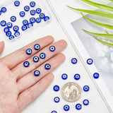 Handmade Evil Eye Lampwork Beads Strands, Flat Round, Blue, 7.5x3mm, Hole: 1mm, about 48pcs/strand, 13.70''~14.9"(34.8cm)