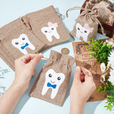 12Pcs 2 Colors Rectangle Linen Packing Pouches, Cute Baby Tooth Print Drawstring Bags, Mixed Color, 15.5x10.2x0.12cm, 6pcs/color