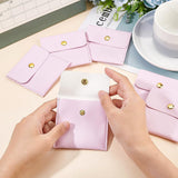 PU Imitation Leather Jewelry Storage Bags, with Snap Buttons, Square, Pearl Pink, 8x8x0.73cm